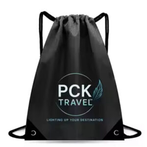 PCK Travel – Draw String Bag (Large/Light Weight – Black with Gradient Logo)