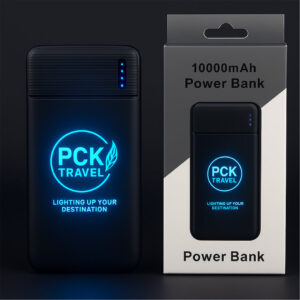 PCK Travel - Powerbank 10,000 mAH (Black/Neon Blue LED Logo - wired charge)