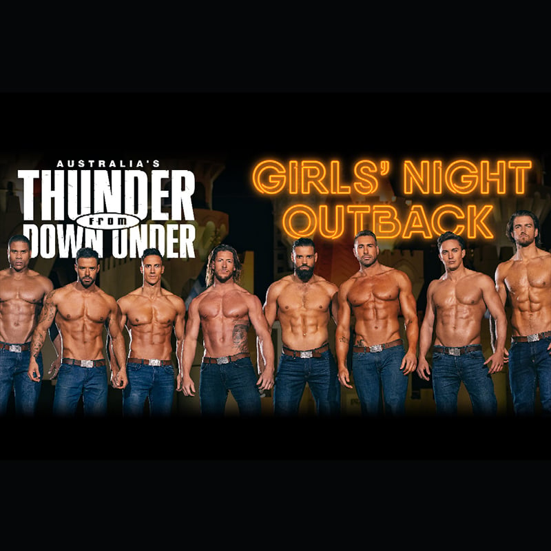 Cast members of Thunder From Down Under performing in Las Vegas