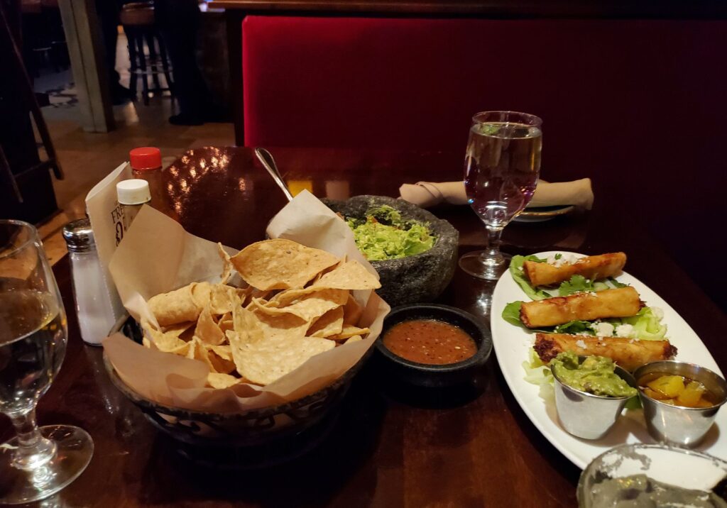 Small plates, chips, guacamole, and drinks at a Las Vegas restaurant