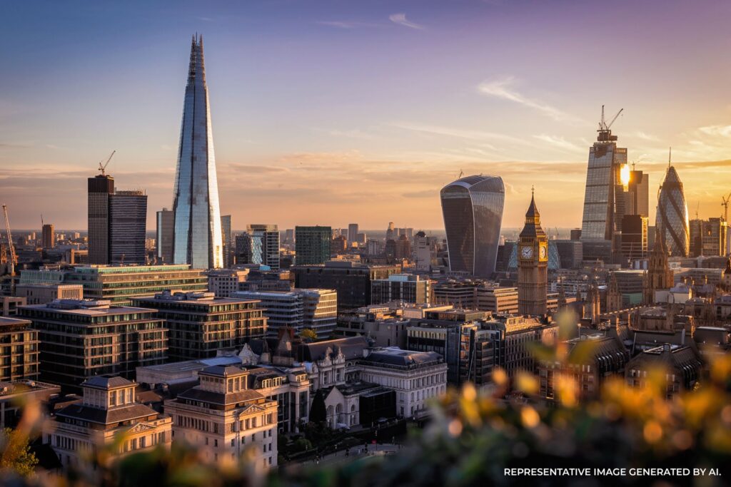 London skyline with The Shard at sunset