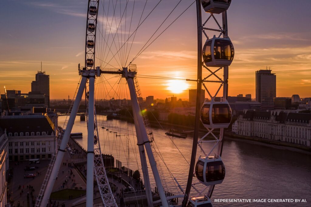 London Eye ferris wheel at sunset