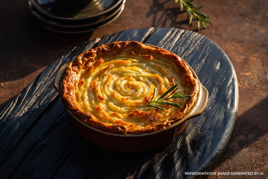Savory Shepherd's pie with golden crust and rosemary