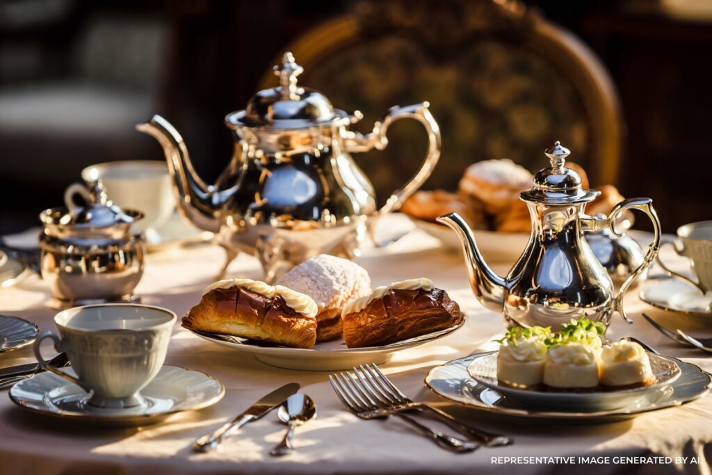 Afternoon tea service with pastries on elegant table