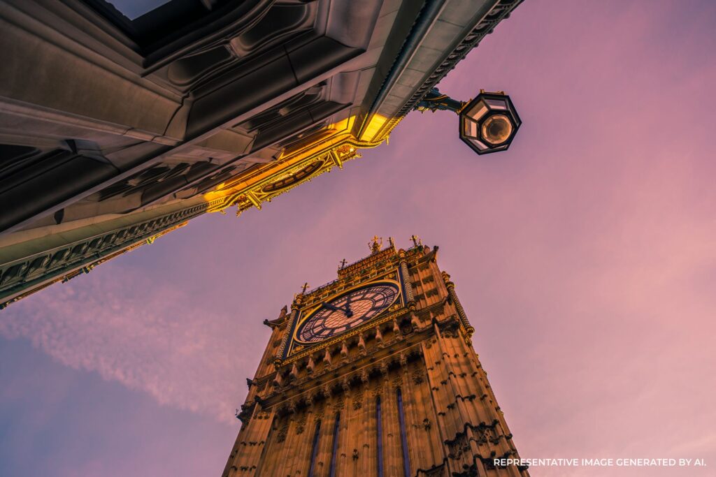 Big Ben viewed from a low street perspective