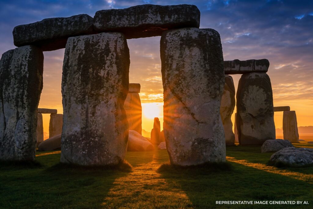 Stonehenge silhouette at sunset with colorful sky