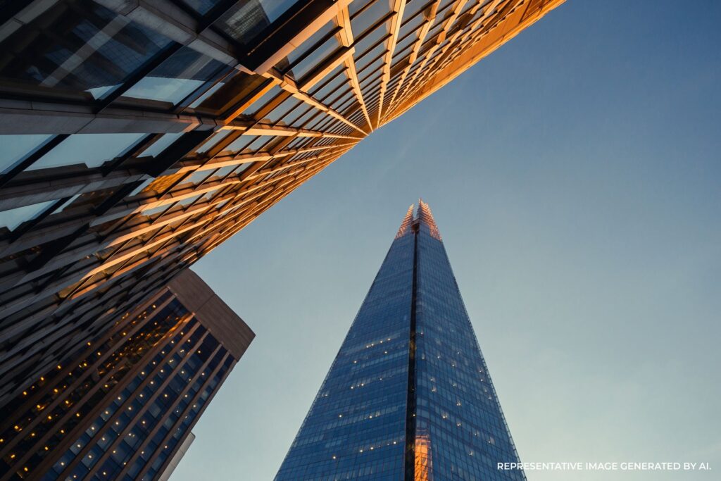 London skyscraper looking upward from street