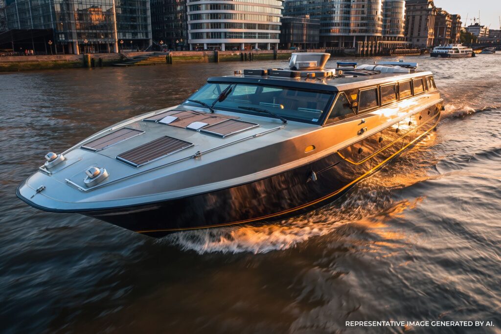 Speedboat cruising on the River Thames in London