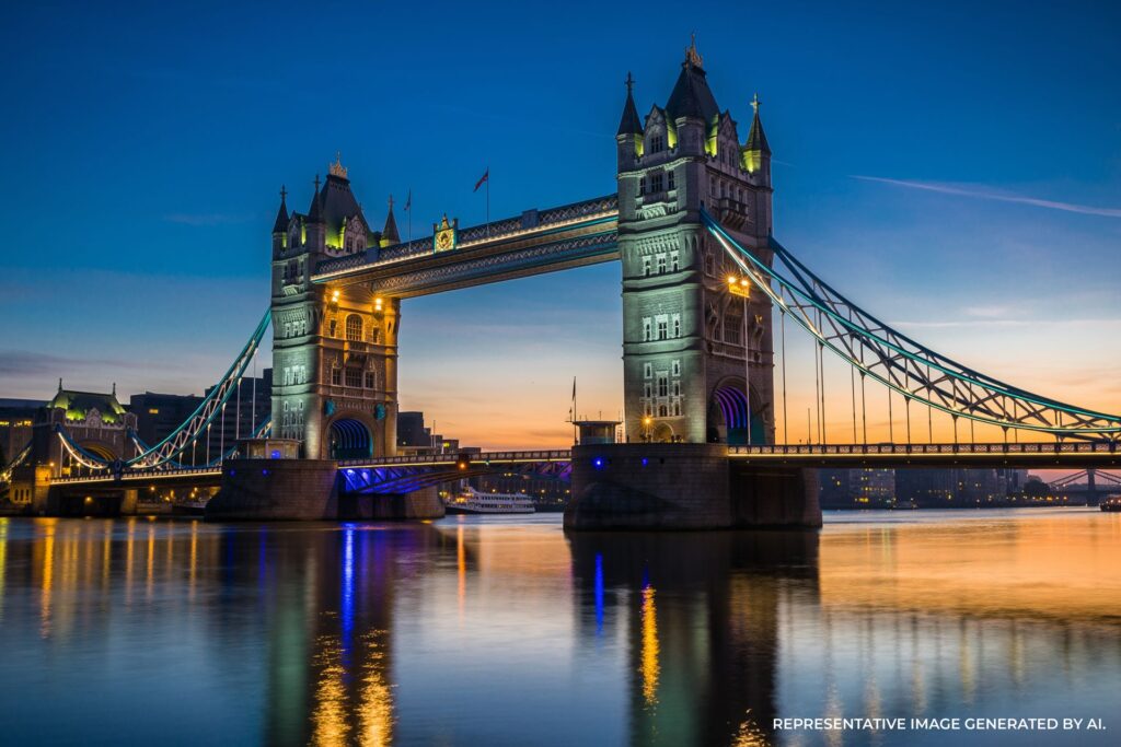Tower Bridge illuminated at night in London