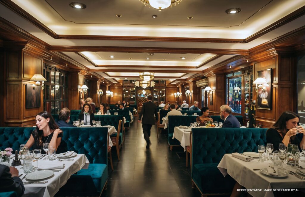 An AI representative photo of a realistic photograph of an upscale New York City restaurant interior.