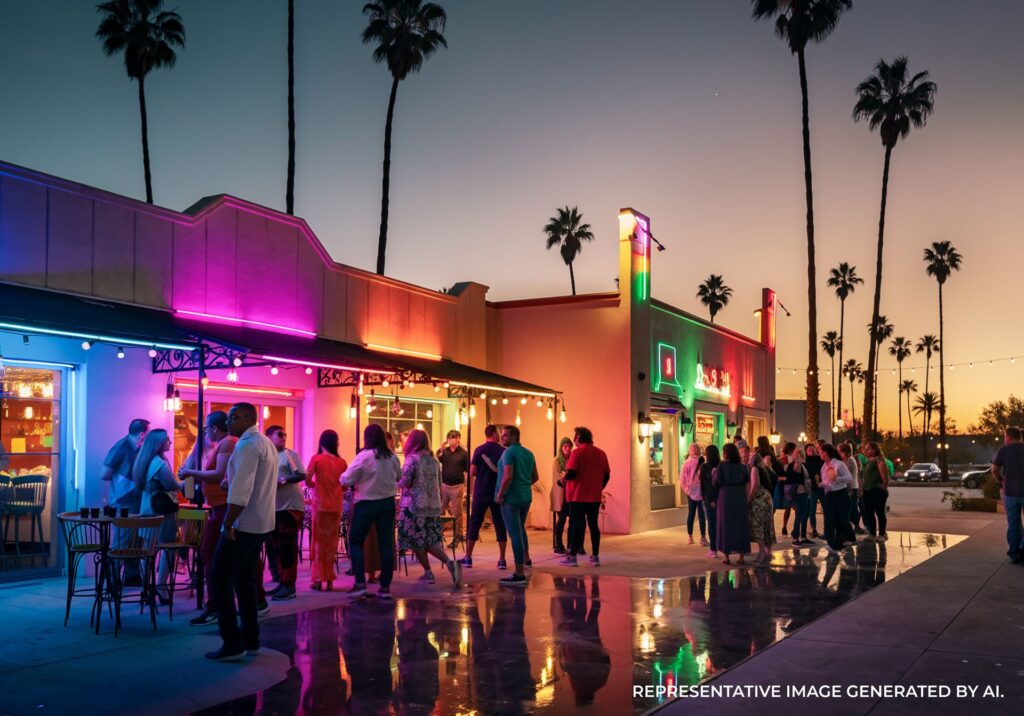 LGBTQ friends enjoying drinks together in a Palm Springs bar