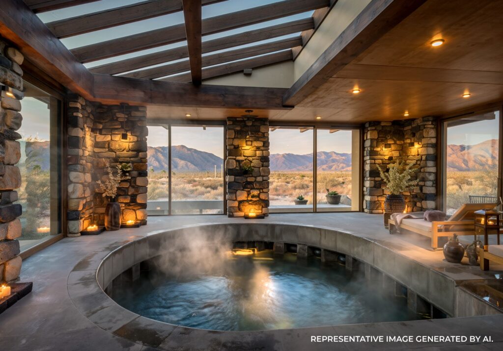 Palm Springs spa treatment room with warm lighting and minimalist décor.