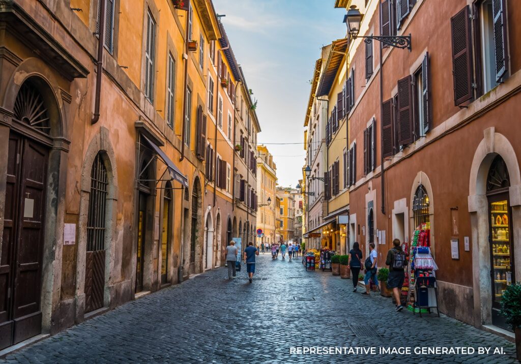 Colorful restaurant street in Rome, Italy