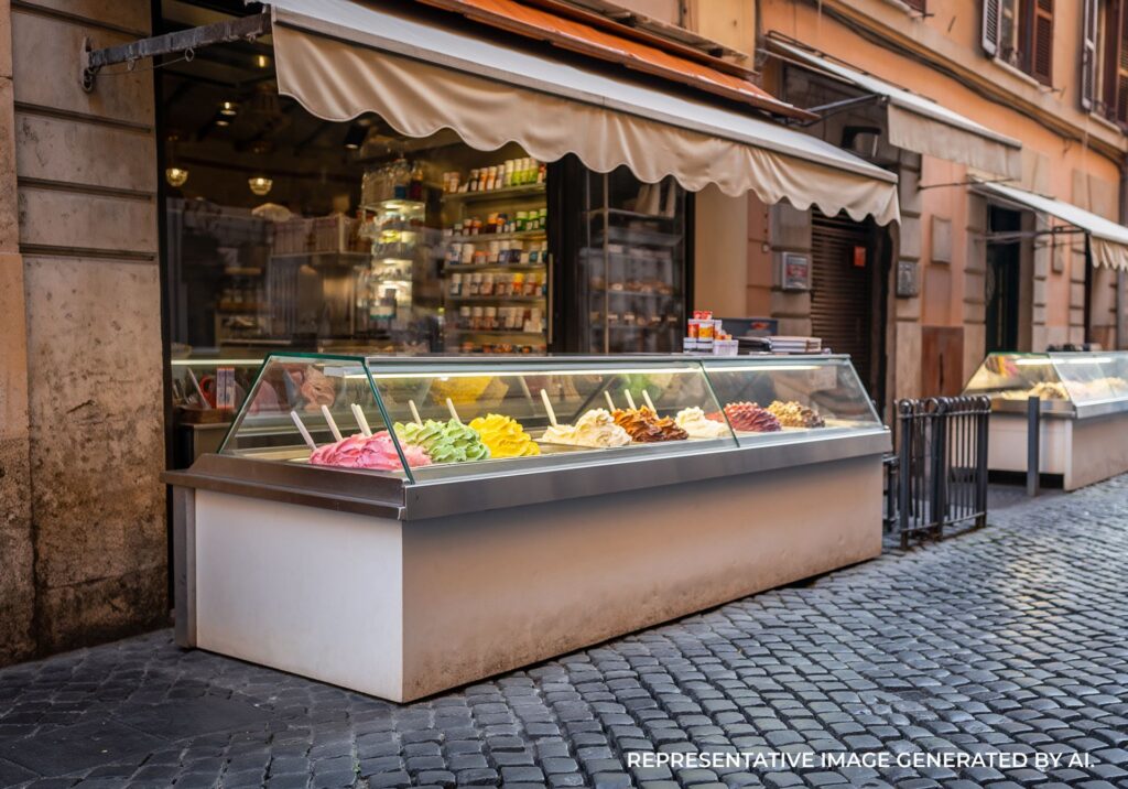 Gelato display in shop in Rome, Italy
