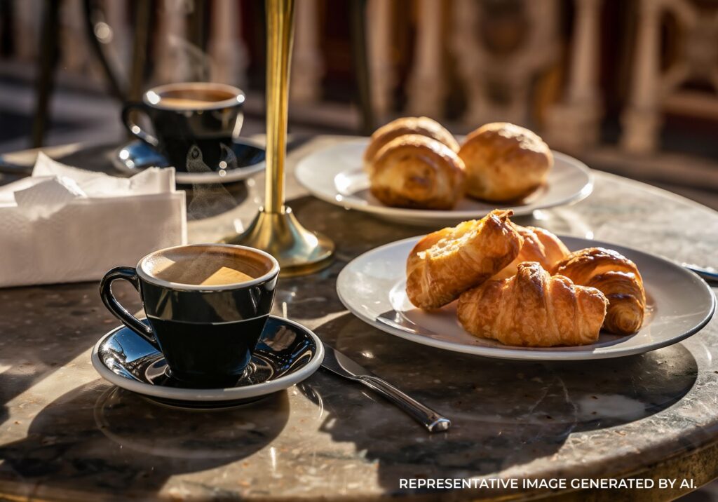 Espresso and pastries at café in Rome, Italy