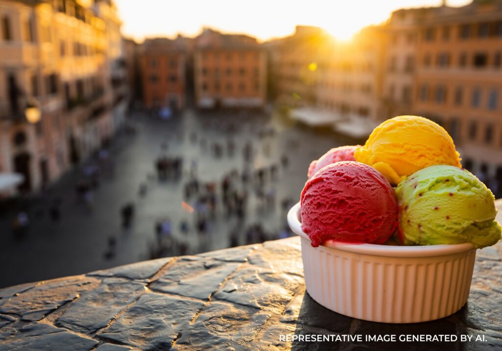 Gelato with piazza view in Rome, Italy