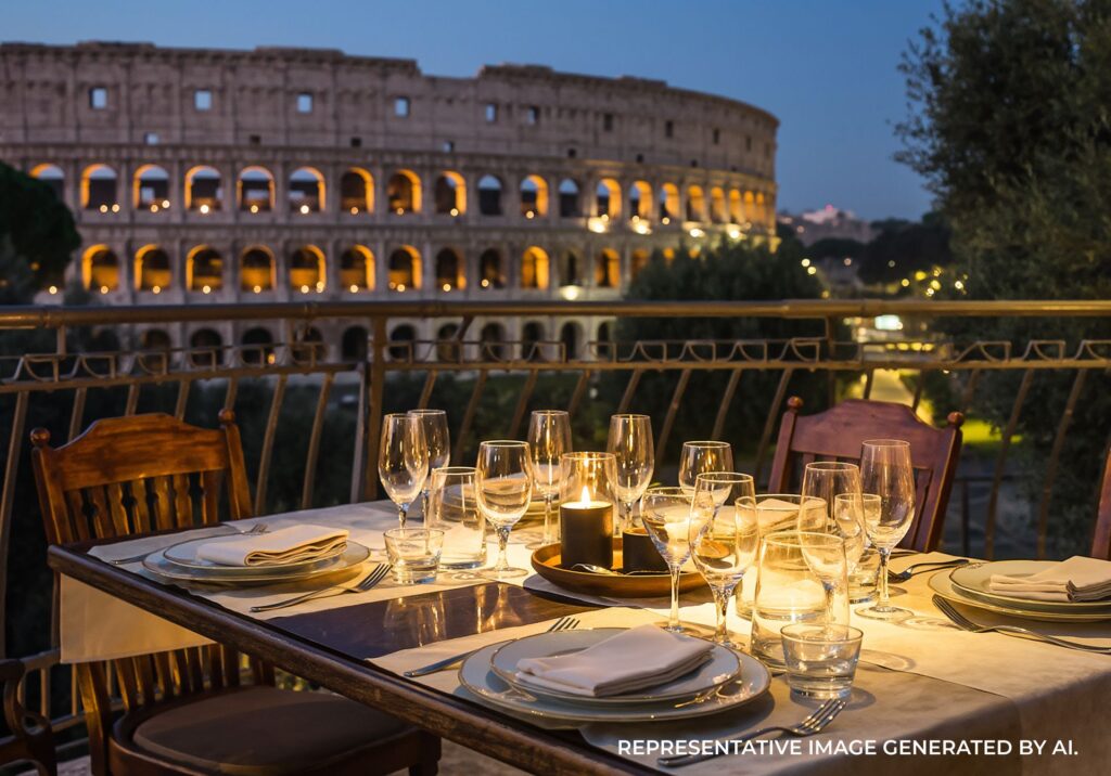 Colosseum nighttime dining in Rome, Italy