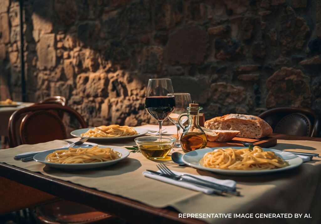 Outdoor Roman dining experience in Rome, Italy