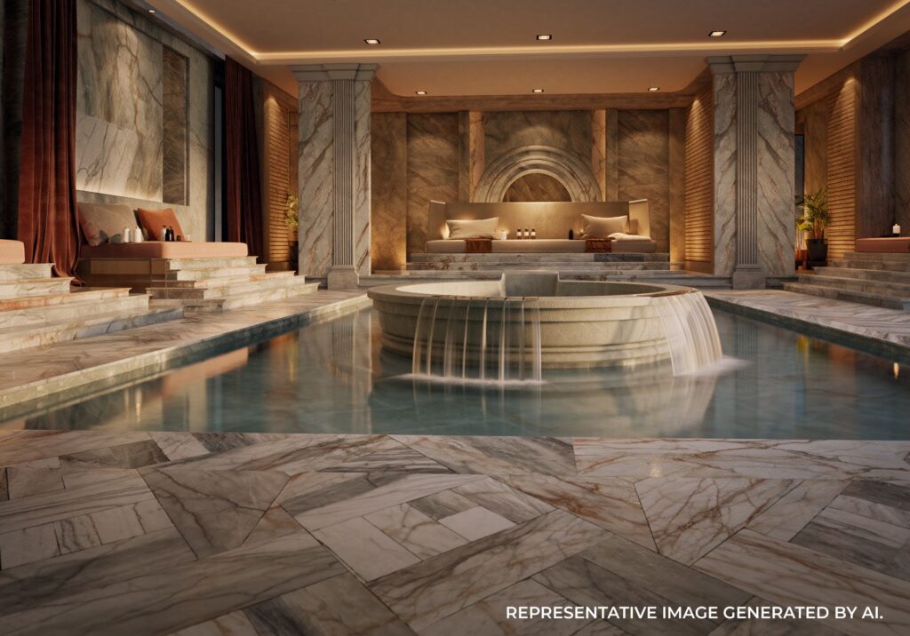 Roman bath interior with columns in Rome, Italy