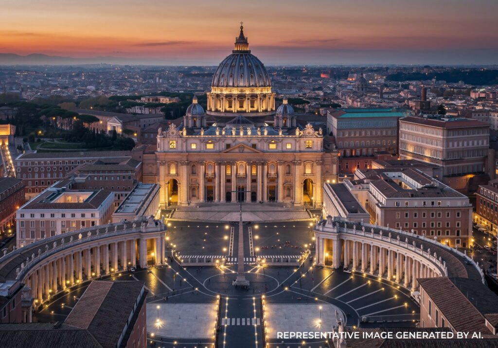 St. Peter’s Basilica at sunset in Rome, Italy