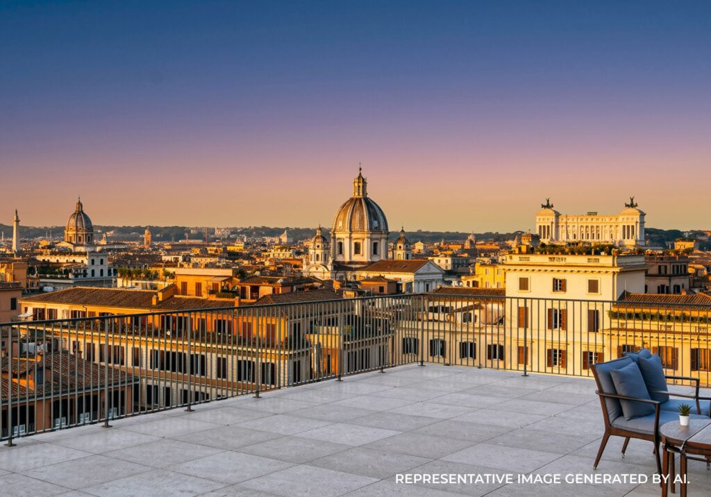 Rooftop terrace view of Rome, Italy