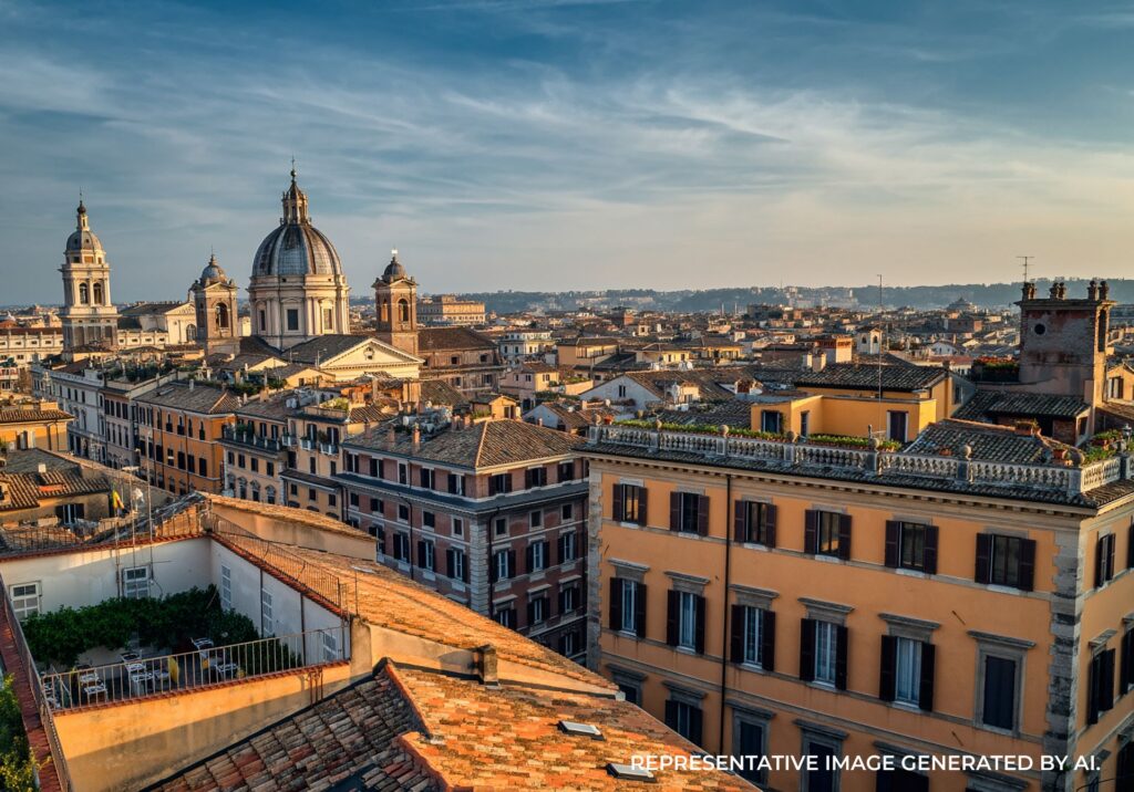 Rooftop view overlooking Rome, Italy