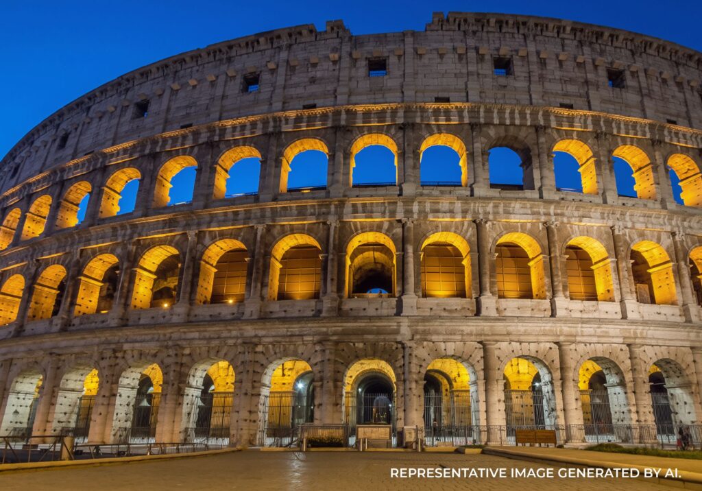 Colosseum with blue sky in Rome, Italy