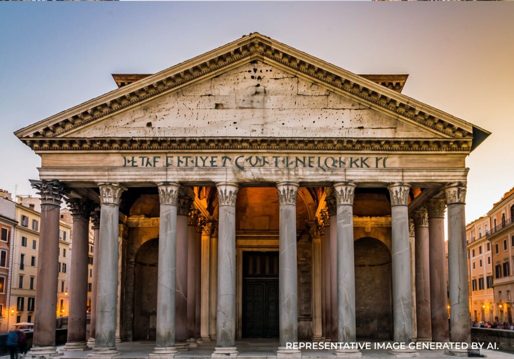 Pantheon exterior at twilight in Rome, Italy