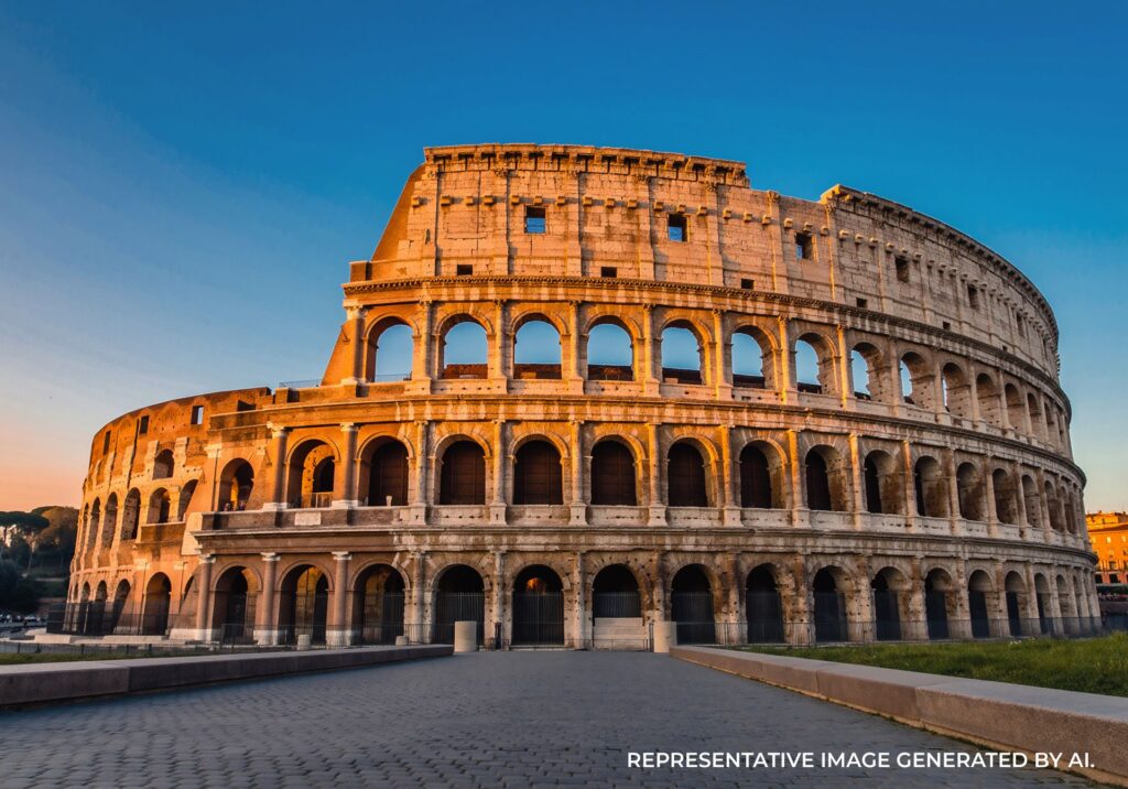 Colosseum with blue sky in Rome, Italy