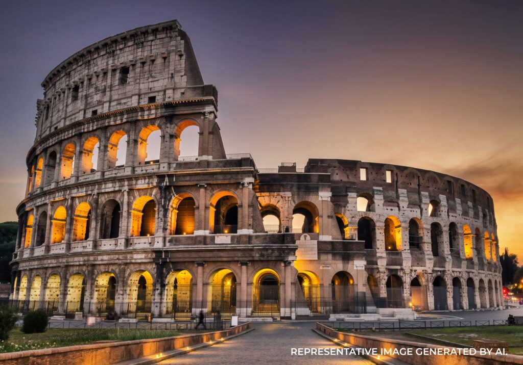 Colosseum at dusk in Rome, Italy