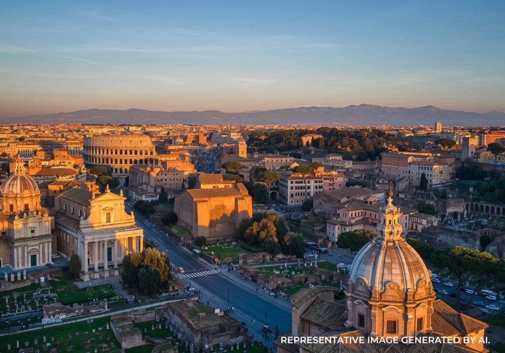 Rooftop view of historic Rome in Italy