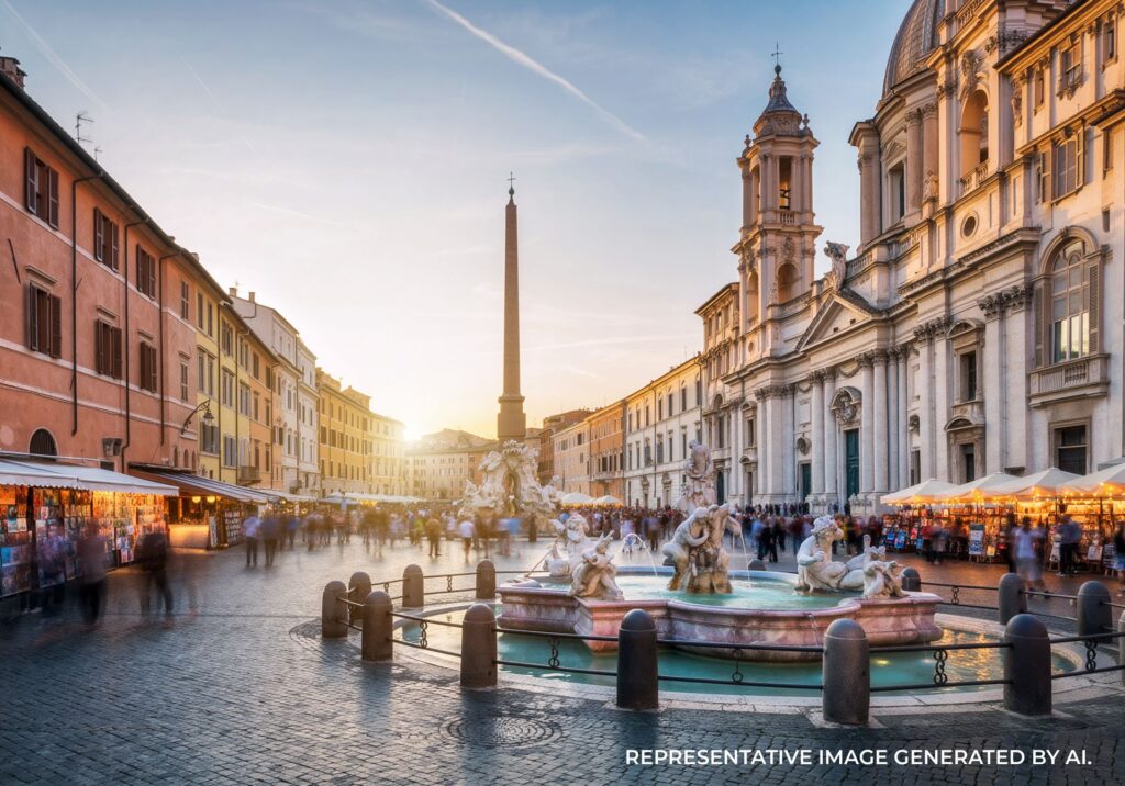Piazza Navona at sunrise in Rome, Italy