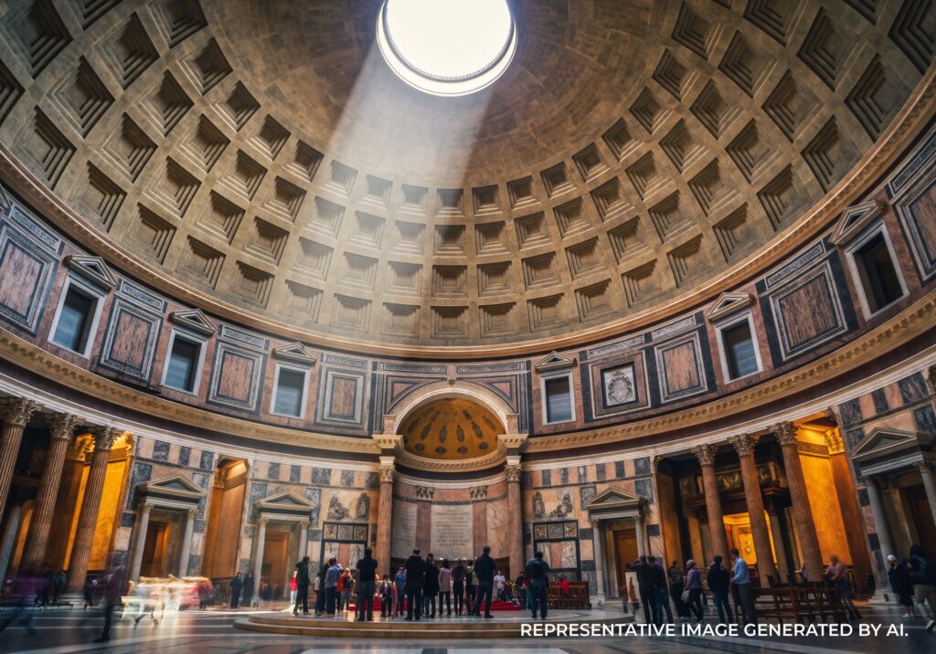 Interior of the Pantheon dome in Rome, Italy
