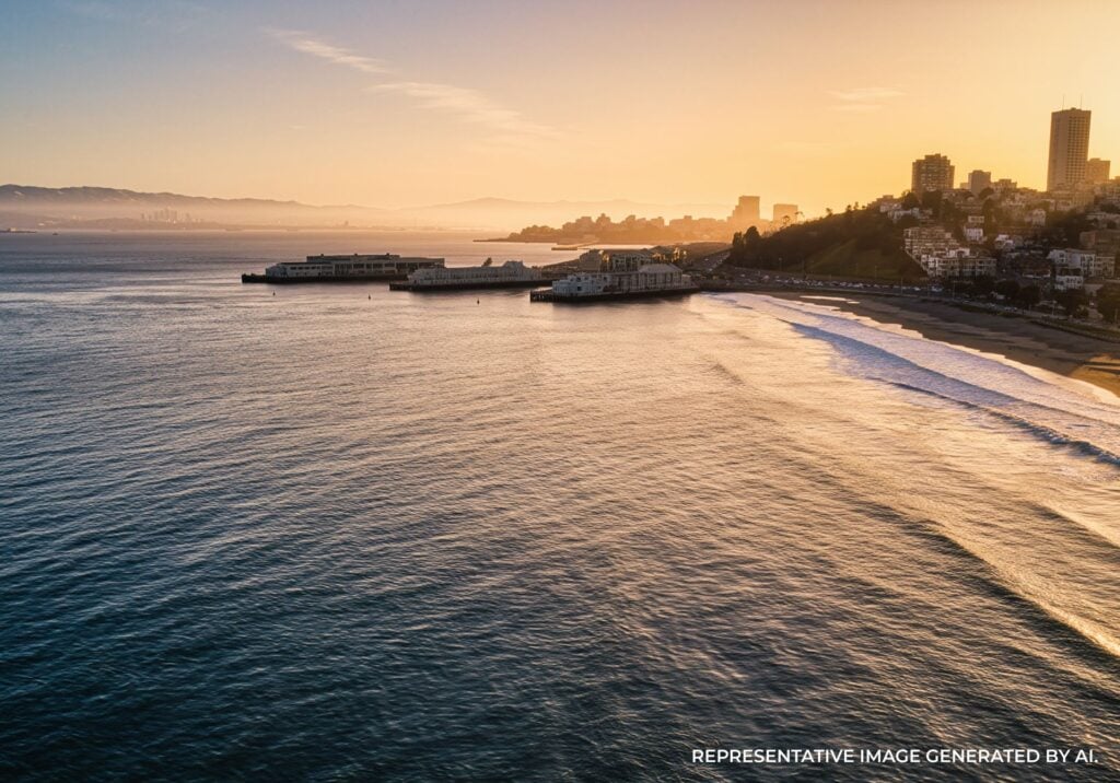 Orange and pink sunset over the San Francisco coastline