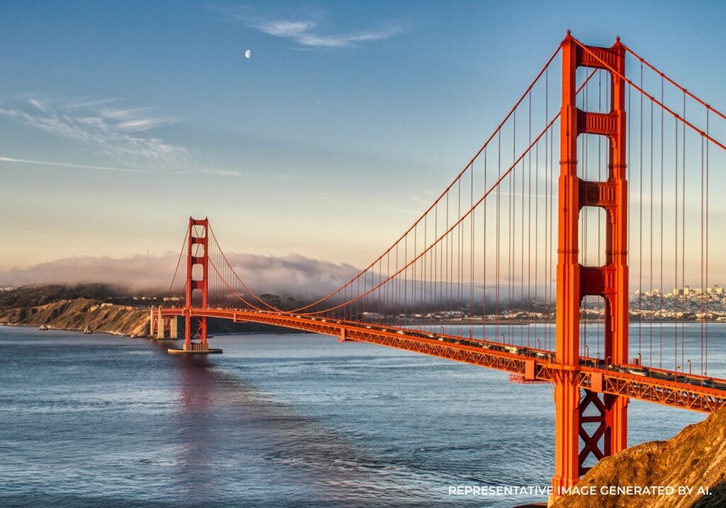 Golden Gate Bridge during the day with cloudy blue sky