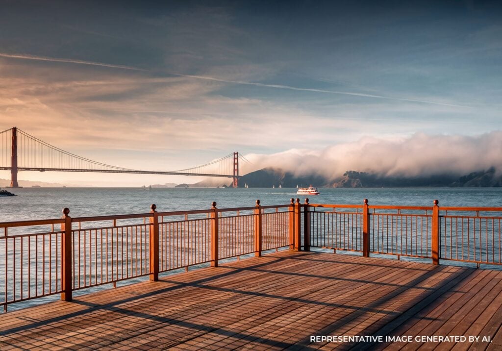 Wharf pier and waterfront at sunset