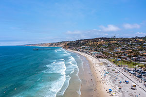 San Diego coastline with sandy beach and blue ocean
