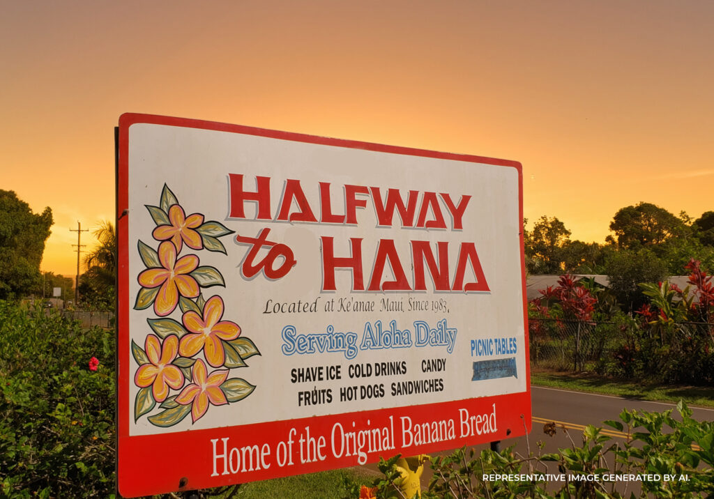 Road to Hana Sign at Sunset