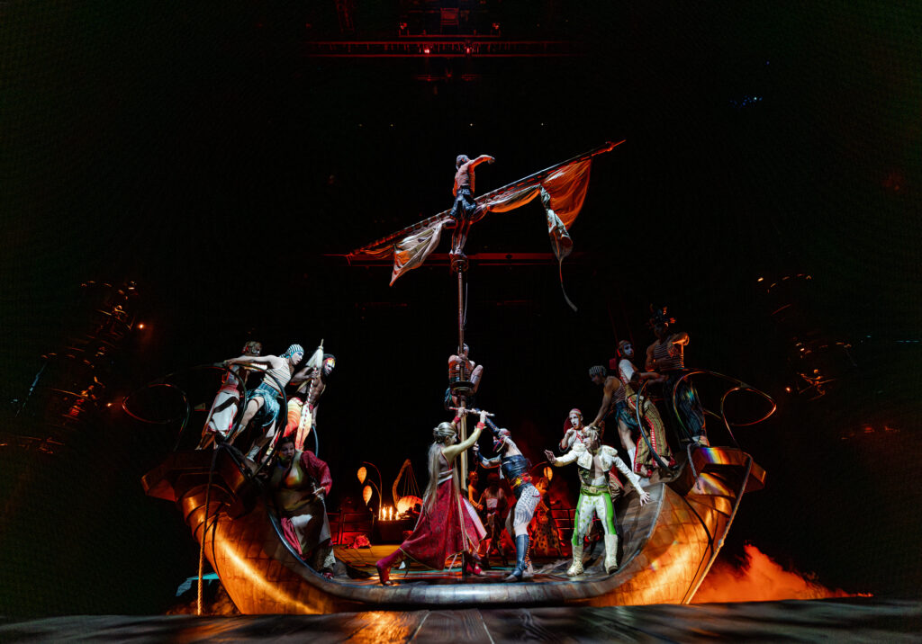 Performers in the dramatic storm sequence from KÀ by Cirque du Soleil at MGM Grand Las Vegas.