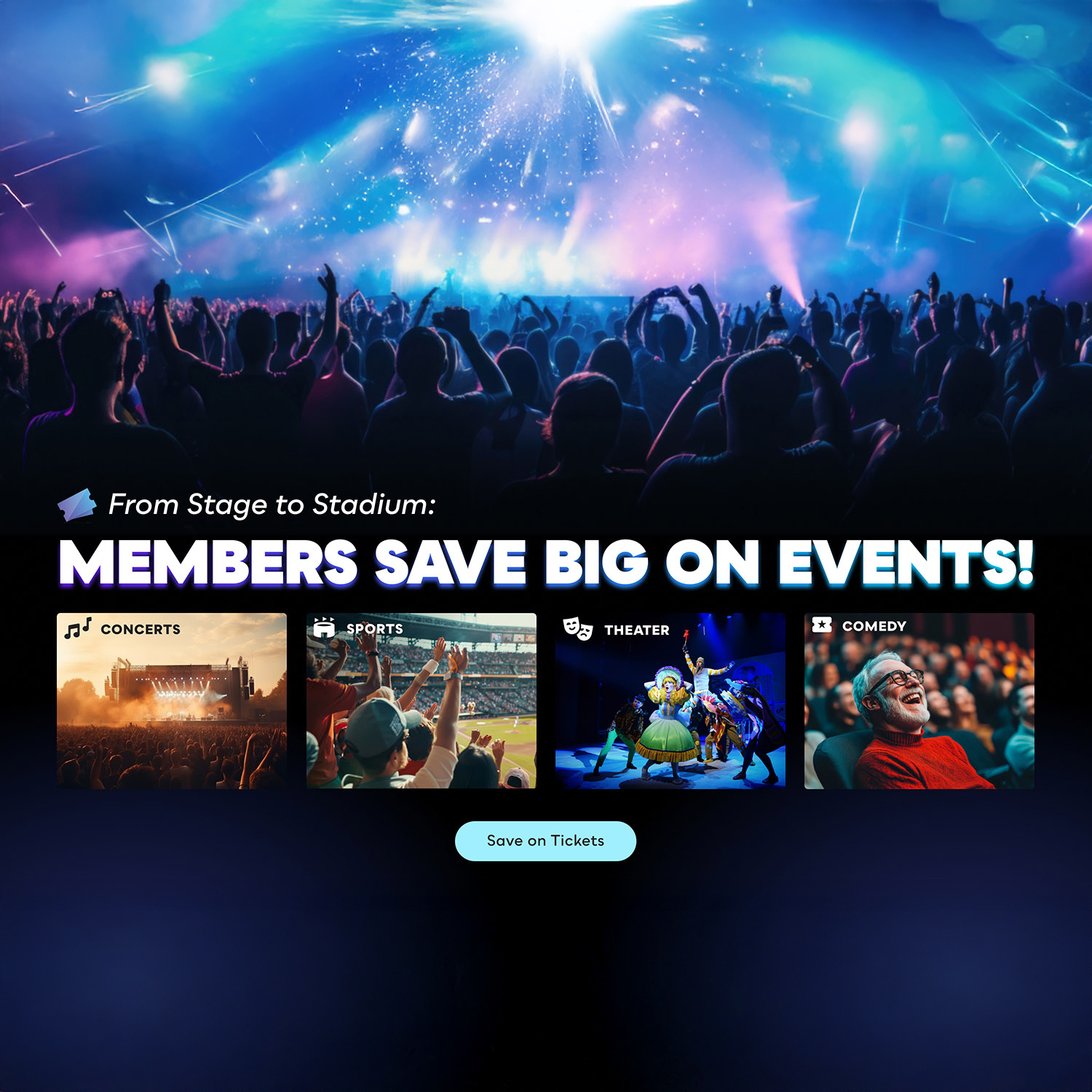 Concert crowd with stage lights representing live event ticket access for members