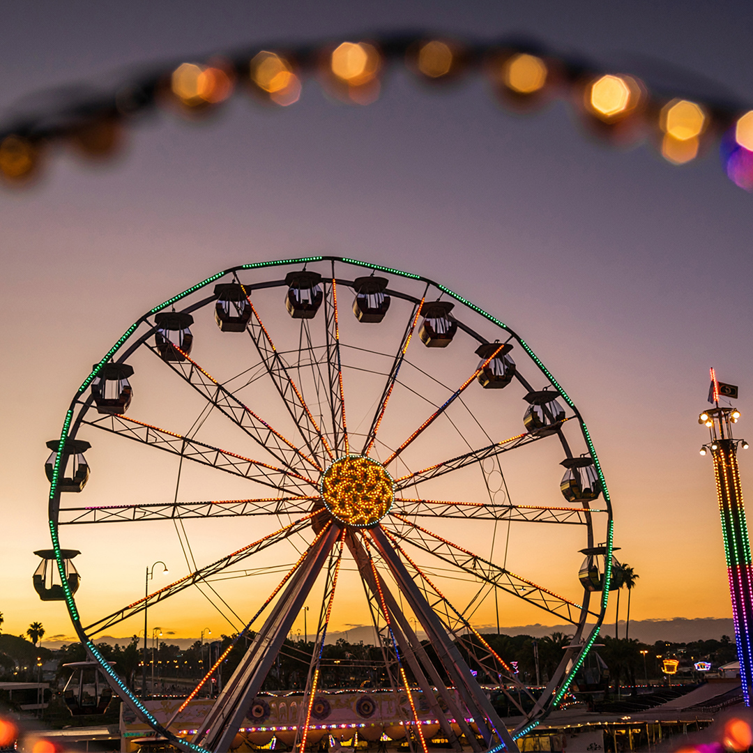 Ferris wheel at sunset representing theme parks and attraction savings