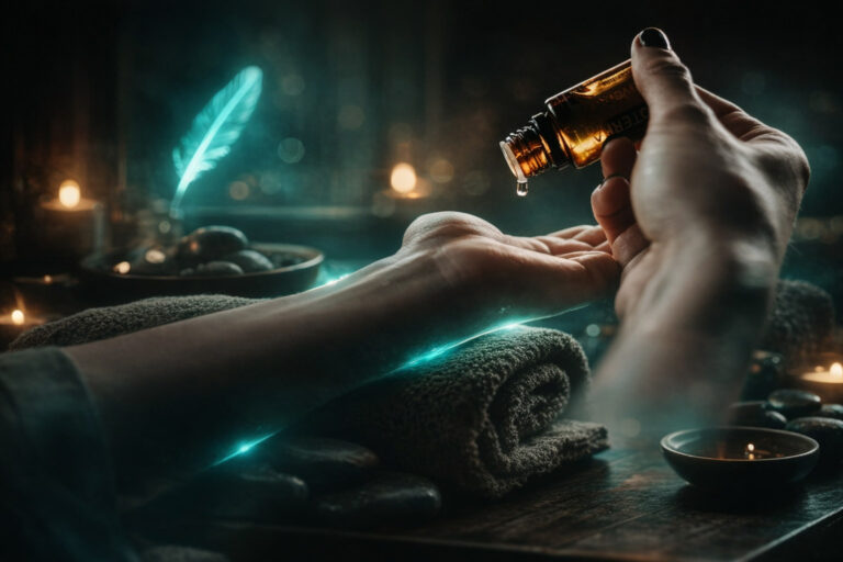Luxury spa treatment with essential oils and ambient lighting representing wellness and relaxation