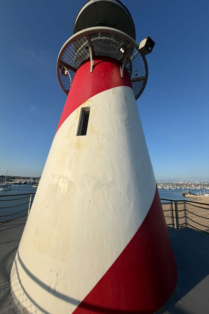 Lighthouse structure near Newport Beach overlooking the waterfront