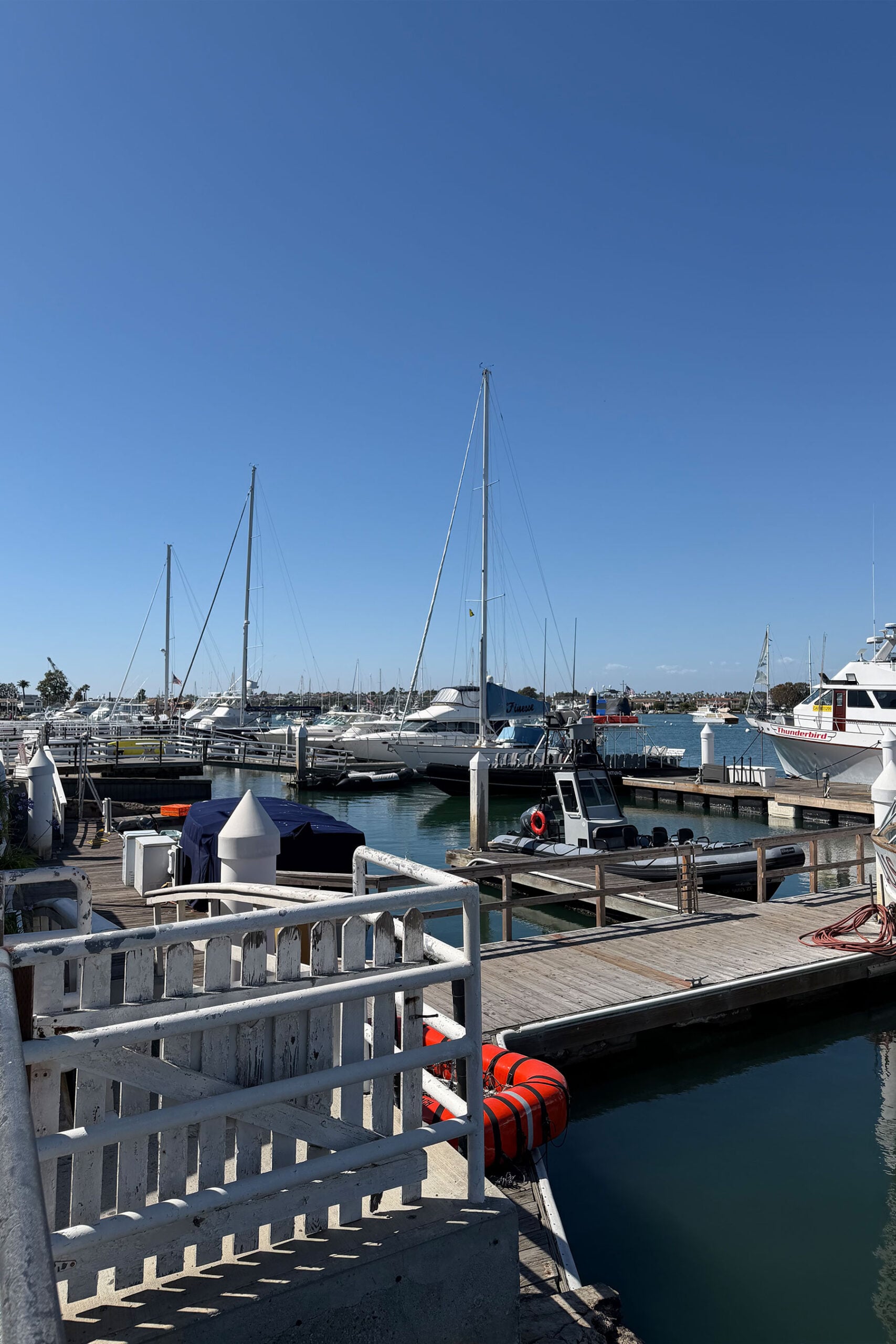 Yachts and sailboats docked at Newport Harbor marina