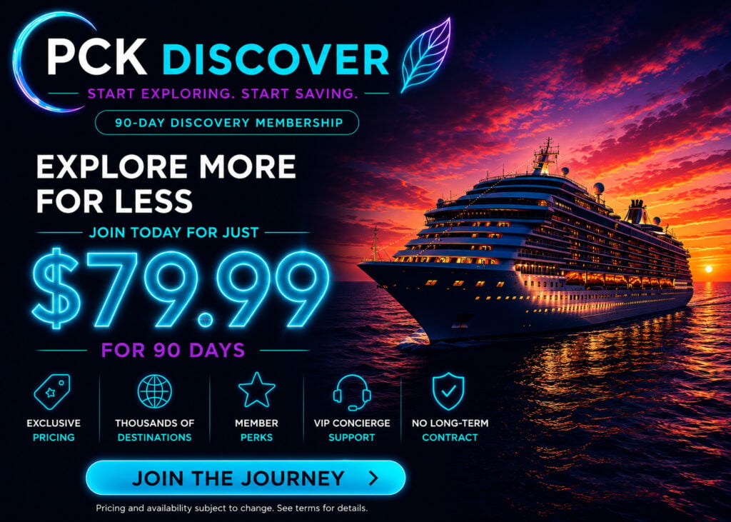 Alt Text PCK Discover promotional banner highlighting the 90-day Discovery Membership with cruise travel and exclusive member savings.